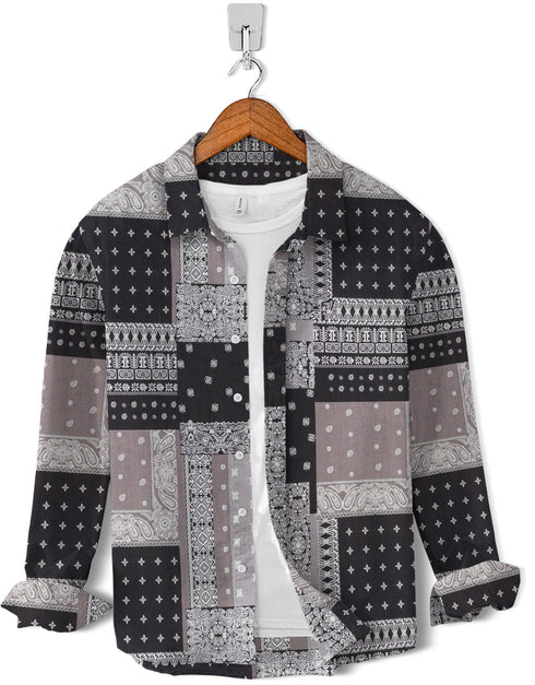 Casual Shirt- Black Grey Ethnic Print