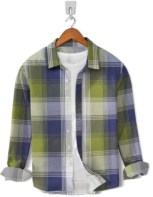 Casual Shirt- C-Green Blue Check