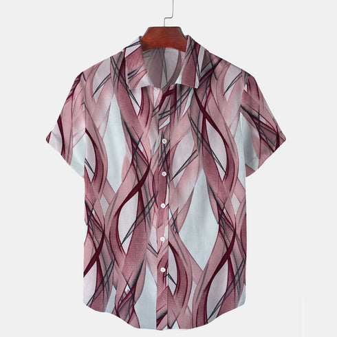 Short Sleeve-Linen Pink Flame Print
