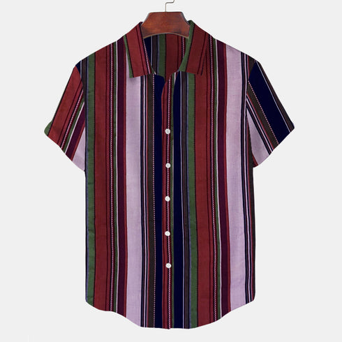 Short Sleeve-Cotton Red Multi Lining