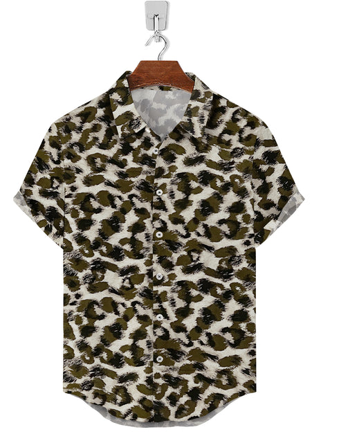 Half Sleeve- Linen Olive Black Cheetah Print