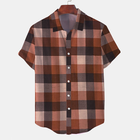 Short Sleeve-Cotton Orange Black Check