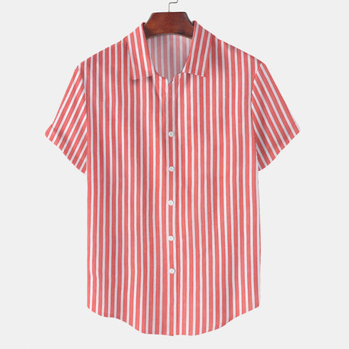 Short Sleeve-Linen Orange White Lining