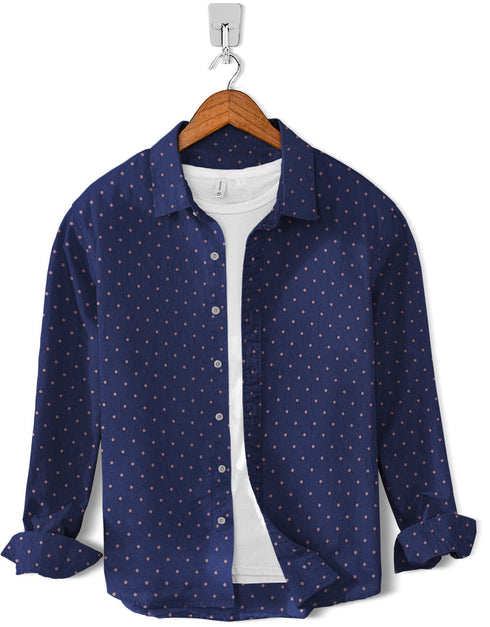 Casual Shirt- Navy Dots Print