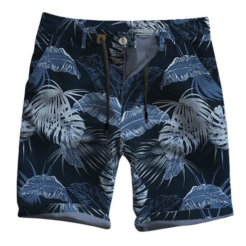Casual Shorts – Blue Palm Leaf Print