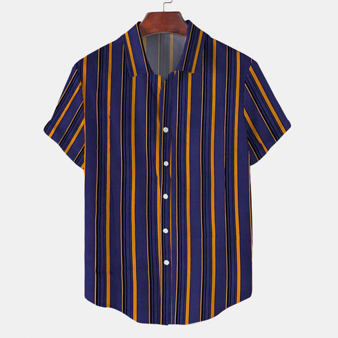 Short Sleeve-Linen Purple Orange Lining
