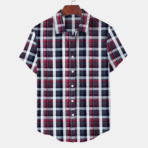 Short Sleeve-Cotton Black Red Check