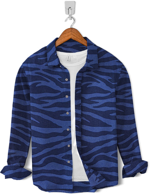 Casual Shirt- Royal Blue Leopard Print