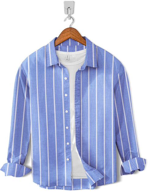 Casual Shirt- White Strip on Sky