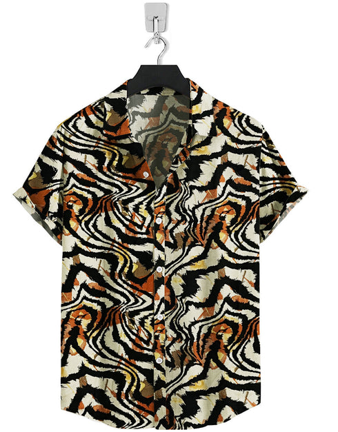 Short Sleeve-Orange Black Tiger Print