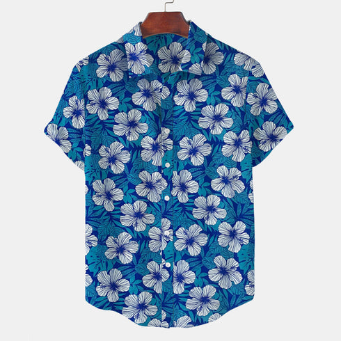 Short Sleeve-Linen Zinc White Flower