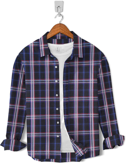 Casual Shirt- Black Red Purple Line Check