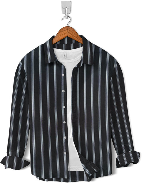 Casual Shirt- Black Grey Lining