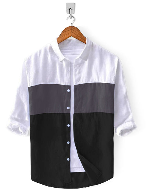 Casual Shirt- White Black Patch