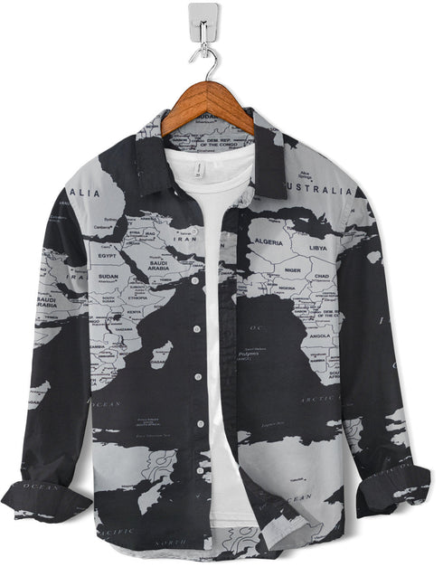 Casual Shirt- Black Map Print
