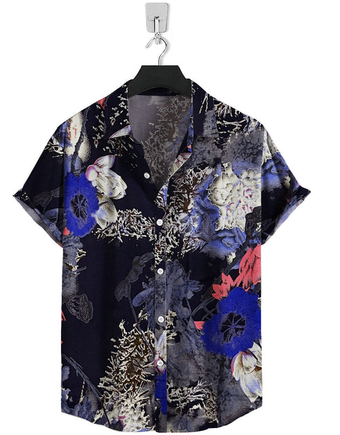 Short Sleeve-Black Royal Flower