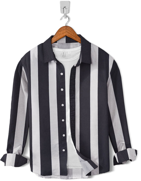 Casual Shirt- Black White Strip Print