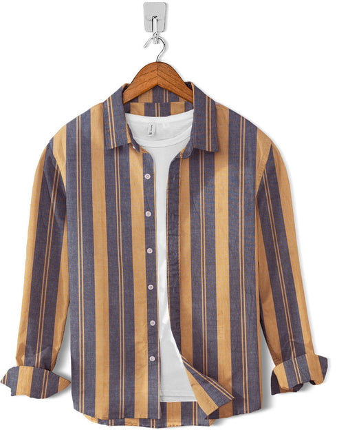 Casual Shirt- Camel Grey Strip