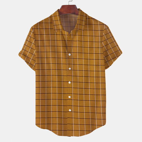 Short Sleeve-Cotton Caramel Yellow Check