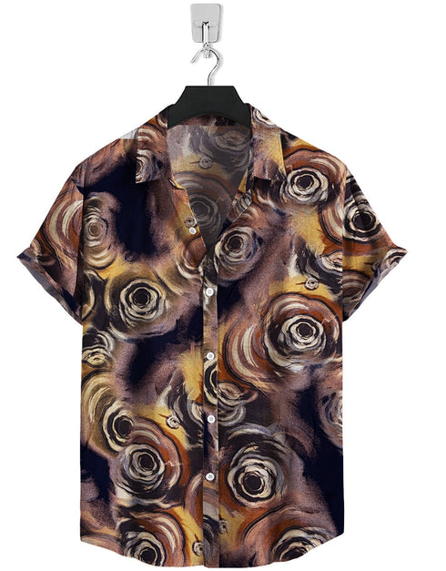 Short Sleeve-Linen Caramel Mixture Print