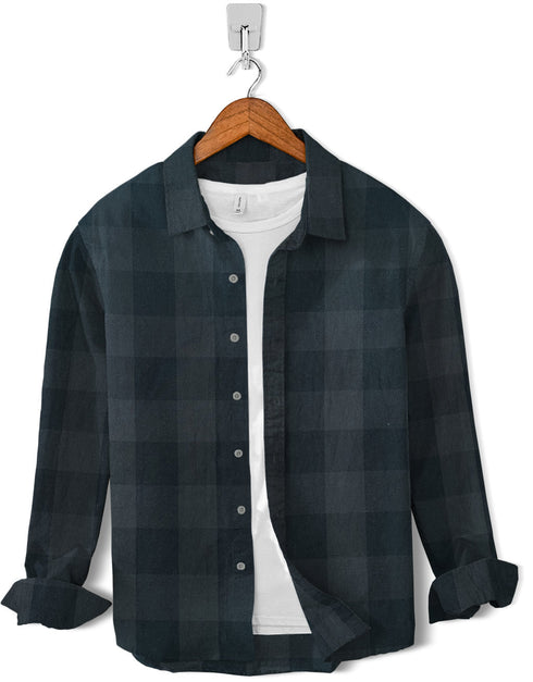 Casual Shirt- Flannel Charcoal Black Square Check