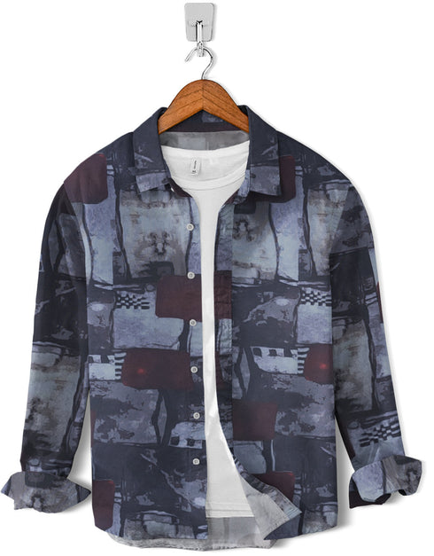 Casual Shirt- Charcoal Grey Block Print