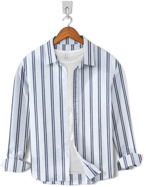 Casual Shirt- Denim Blue Strip on White