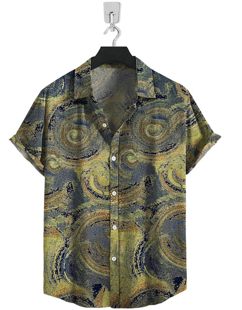 Short Sleeve-Linen Green Mixture Print