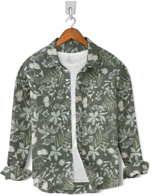 Casual Shirt- Green Leaf Print