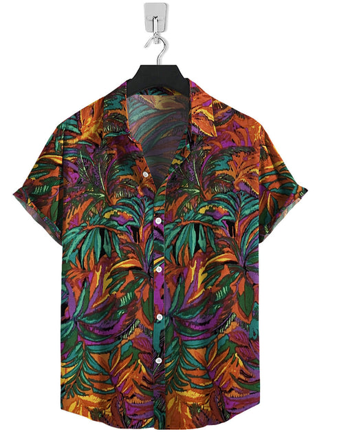 Short Sleeve-Linen Green Orange Mix Flower