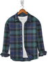 Casual Shirt- Flannel Green Blue White Line Check