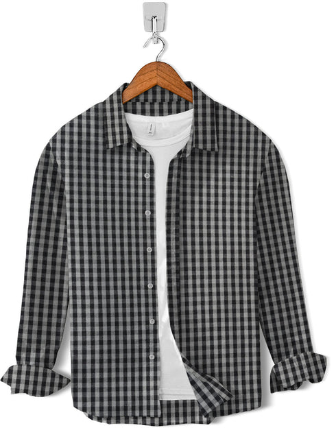 Casual Shirt- Grey Black Square Check