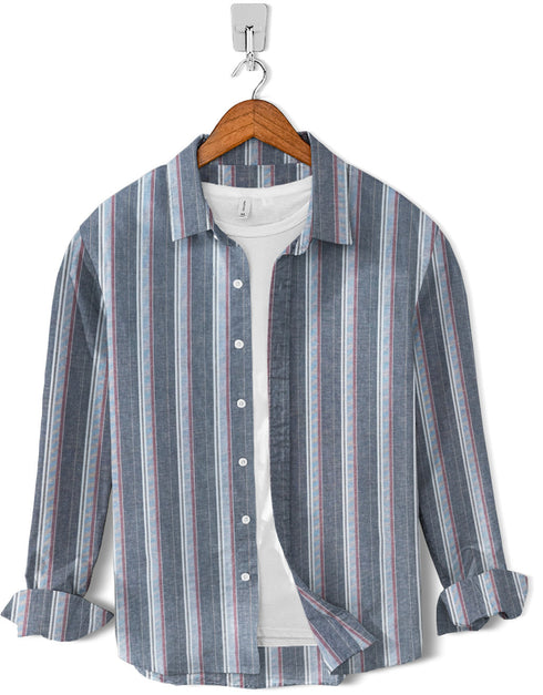 Casual Shirt- Grey Red Line Strip