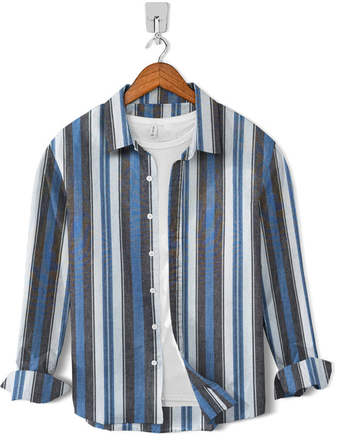 Casual Shirt- Grey White Strip