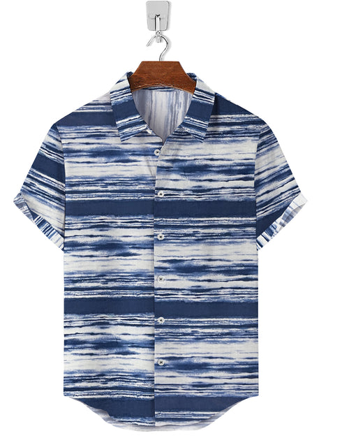 Half Sleeve- Linen Horizontal Blue Strip
