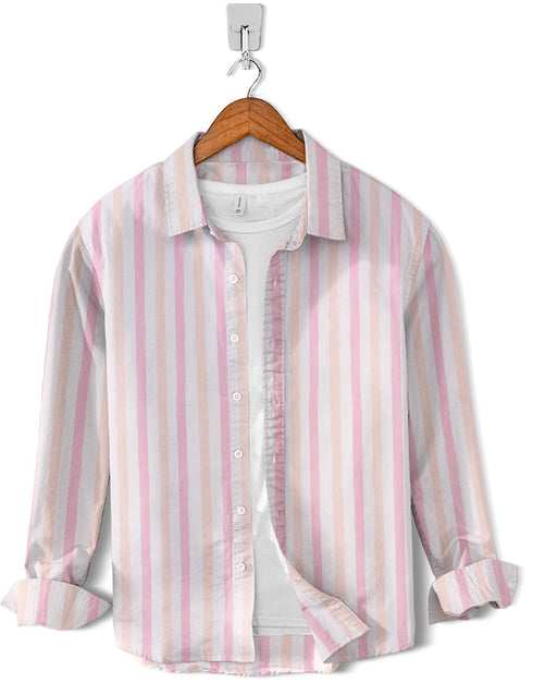 Casual Shirt-Peach Striped Shirt