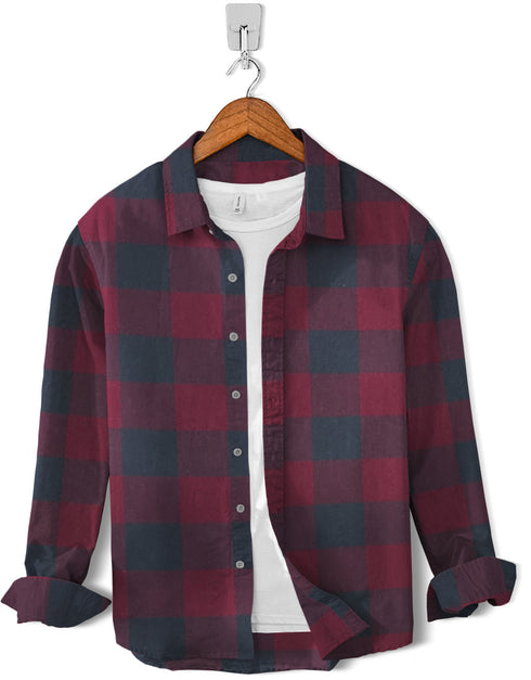 Casual Shirt- Flannel Maroon Charcoal Check