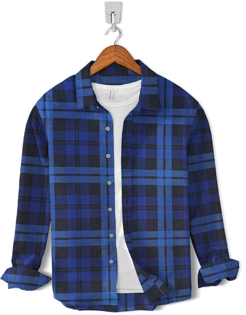 Casual Shirt- Flannel Navy Black Royal Line Check