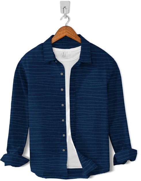 Casual Shirt-Navy Horizontal Stripe