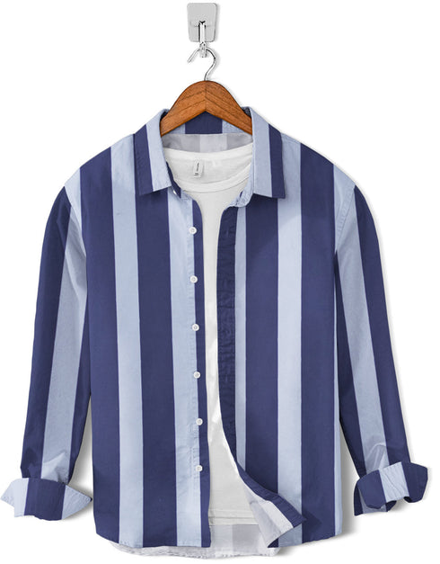 Casual Shirt- Navy White Strip Print