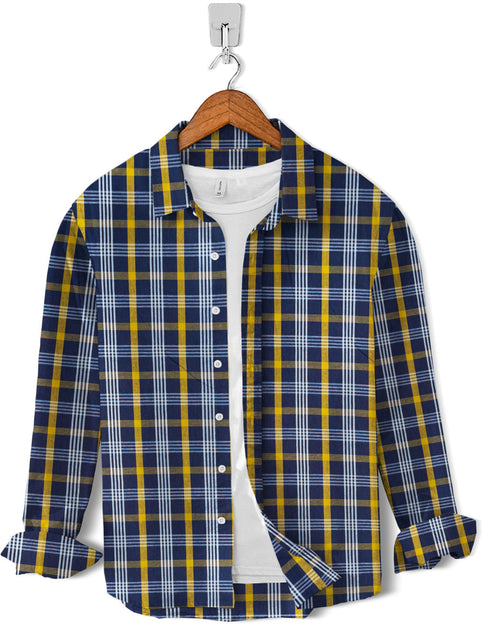 Casual Shirt- Navy Yellow Line Check