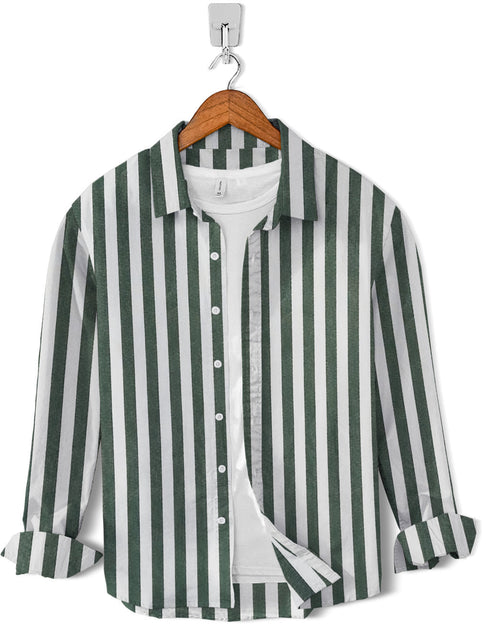 Casual Shirt-Olive Stripe on White