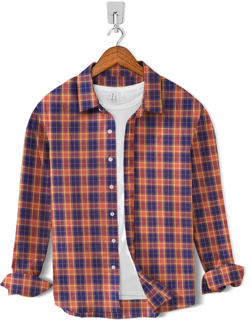 Casual Shirt- Navy & Orange Check