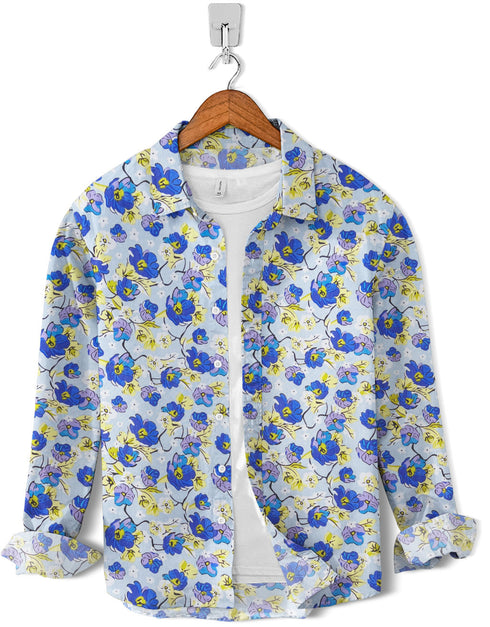Casual Shirt- Linen Sky Purple Mix Flower