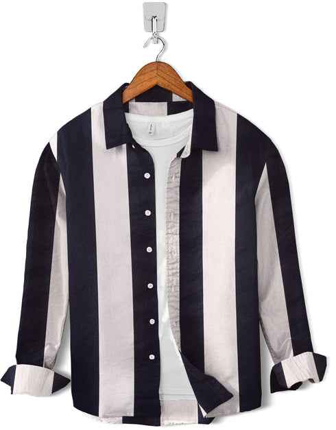 Casual Shirt-Classic Black & White Striped Shirt