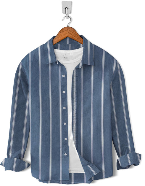 Casual Shirt-White Stripe on Grey