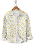Casual Shirt- Linen Yellow Flowers on White