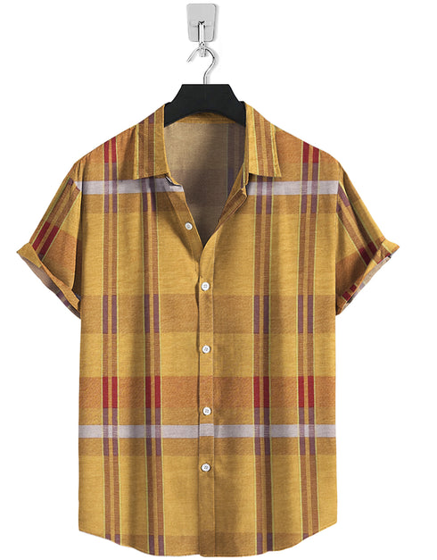 Short Sleeve-Cotton Camel Check