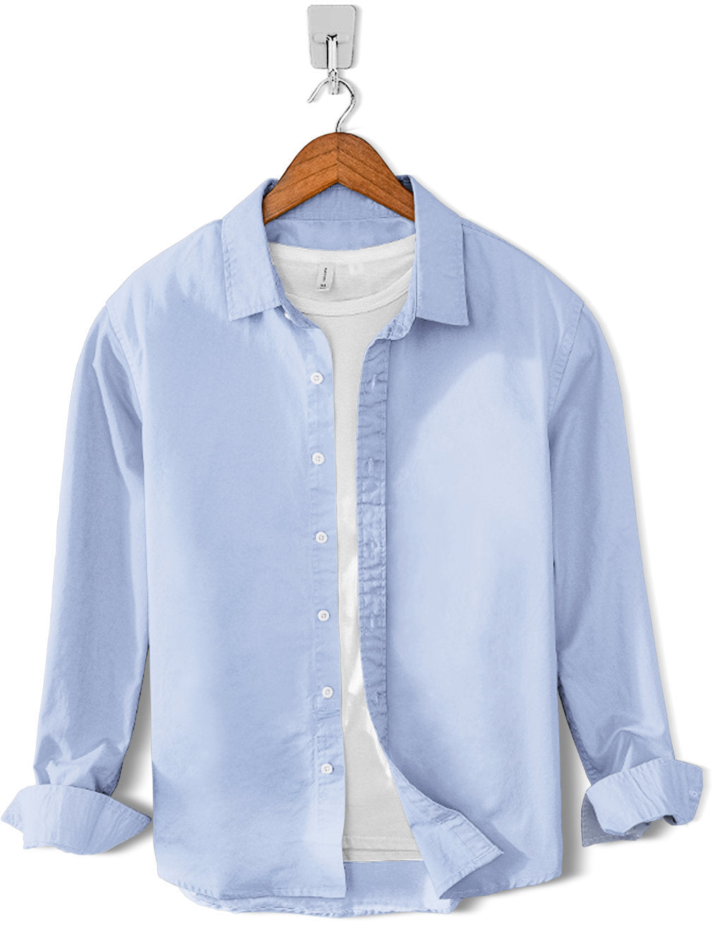 Ice Blue Casual Cotton Linen Shirt By Nologo, NLFFHS-138N